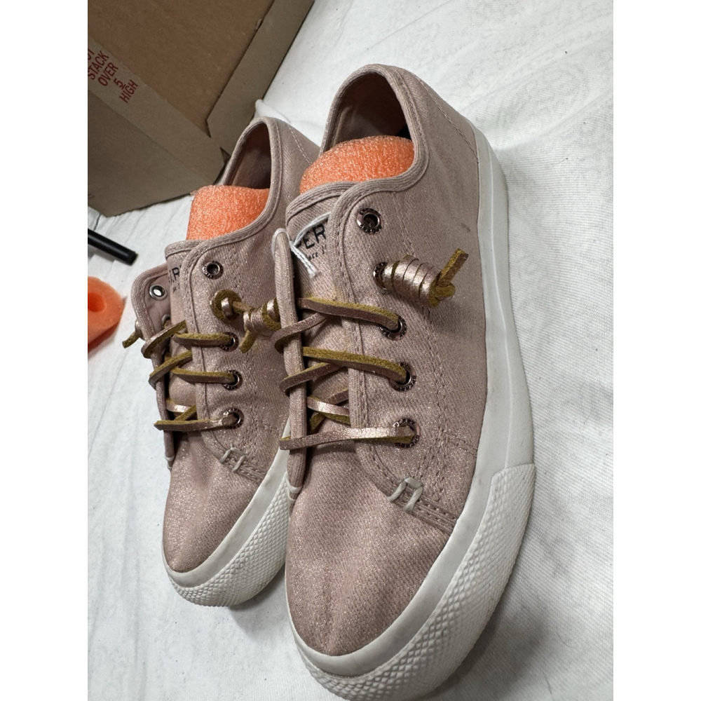 Sperry Womens Sz 6M Sky Sail Rose Metallic Platform Twill Sneakers Slip Ons Prom - Picture 9 of 14